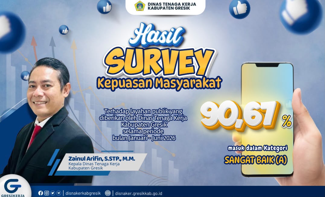 Disnaker Gresik Catat Nilai SKM 90,48 pada Semester I 2026, Kualitas Pelayanan Terus Meningkat